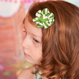 Green Chevron Flower Hair Clip, Pony or Headband